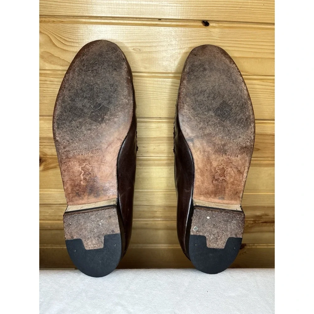 Johnston & Murphy Men's Penny Loafer 8.5 Woven Brown Moc Toe Dress‎ Shoe Leather